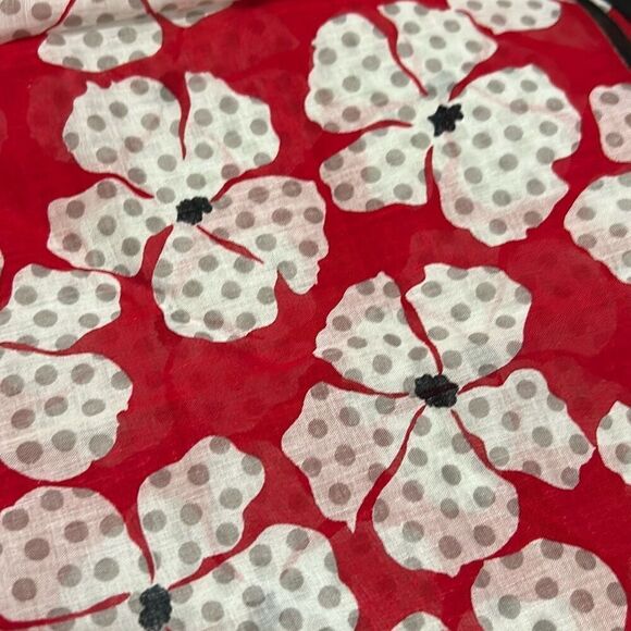 Givenchy 18x18 Cotton Square Scarf Red Floral Whimsical Preppy Twee Polka Dot - Picture 6 of 7